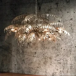 Luxe eettafelhanglamp palm oud zilver