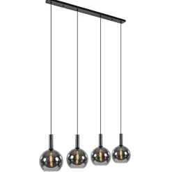 Luxe 4-lichts eettafelhanglamp met smoke glazen bollen