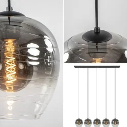 Luxe 5-lichts eettafelhanglamp smoke glas met verloop