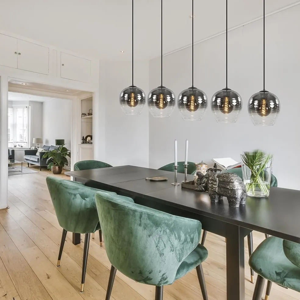 Luxe 5-lichts eettafelhanglamp smoke glas met verloop