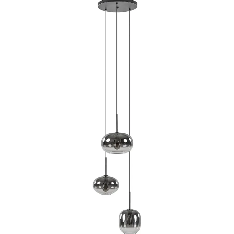 Luxe 3-lichts hanglamp rond met smoke glazen kappen