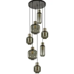 Luxe 7-lichts videlamp zwart/brons met smoke glas