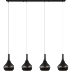 Mat zwarte eettafelhanglamp zwart met goud 4-lichts