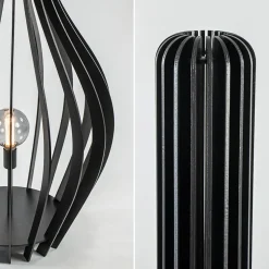 Mat zwarte houten vloerlamp kegel groot