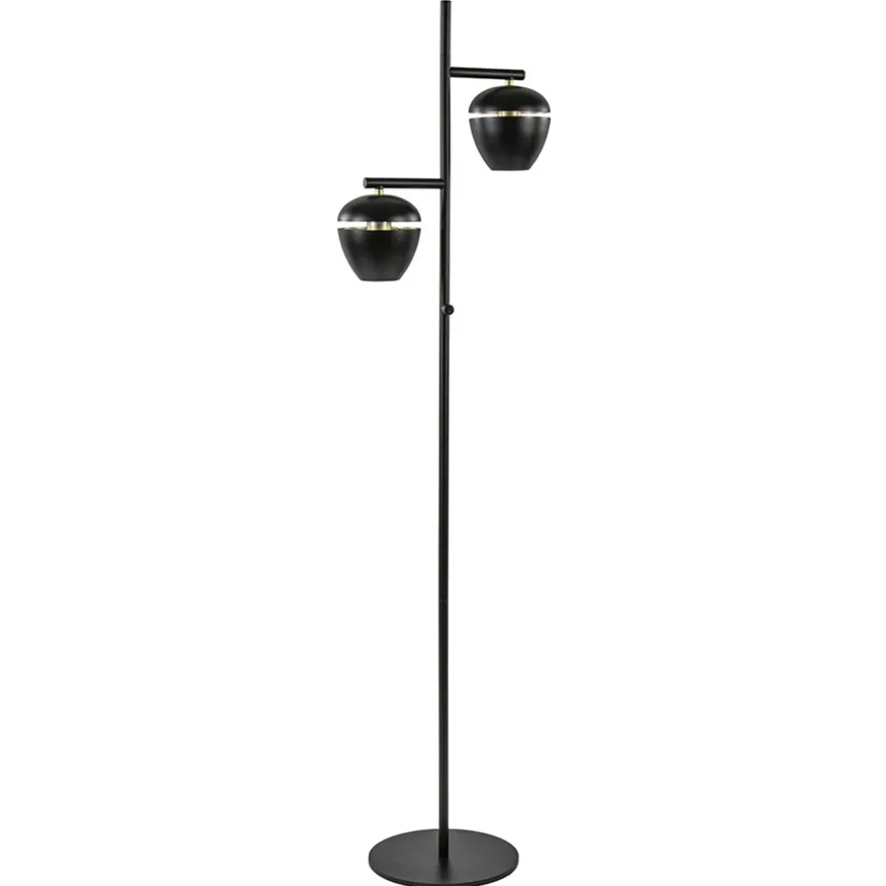 Mat zwarte 2-lichts vloerlamp met gouden accenten