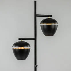 Mat zwarte 2-lichts vloerlamp met gouden accenten