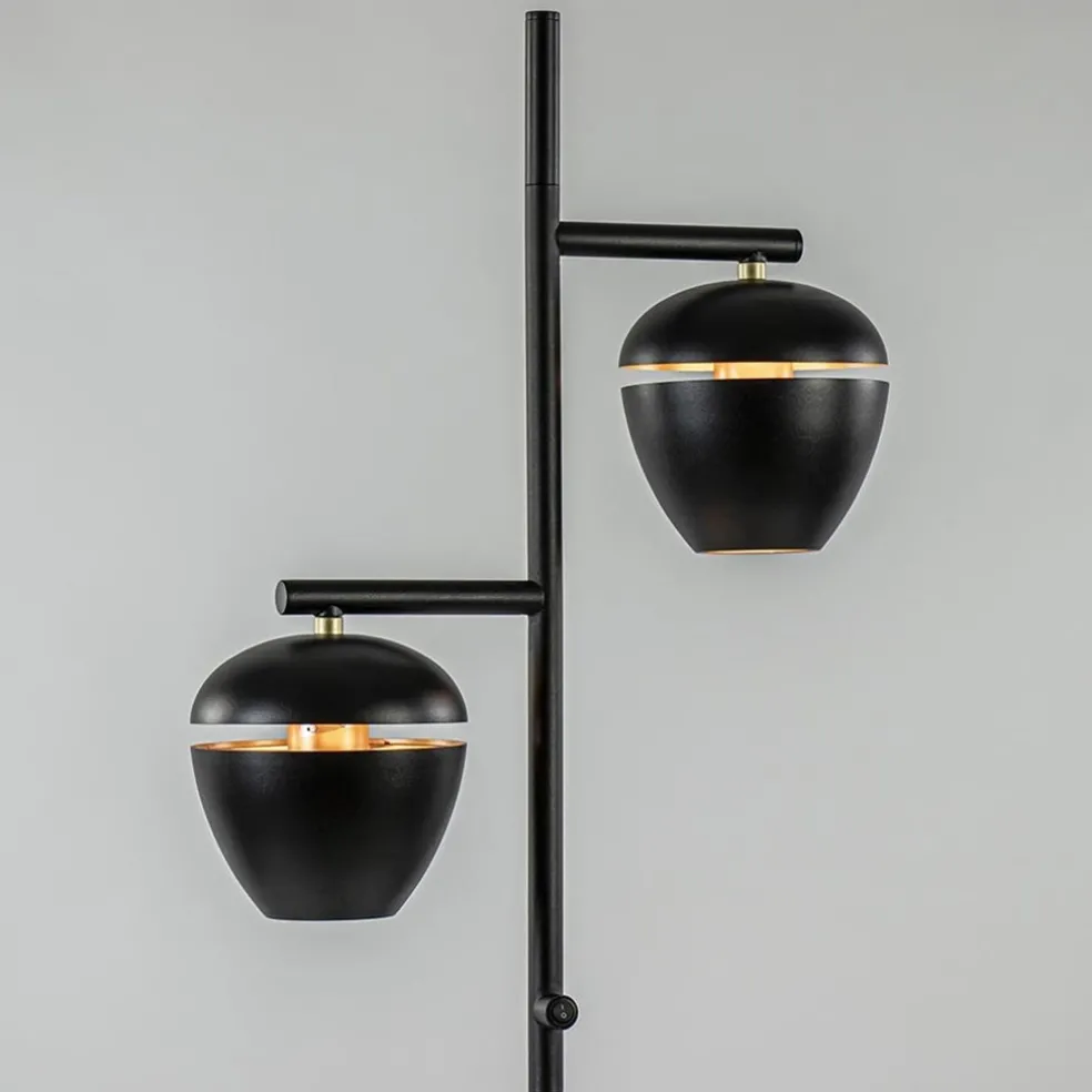 Mat zwarte 2-lichts vloerlamp met gouden accenten