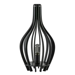 Mat zwarte tafellamp houten kegel