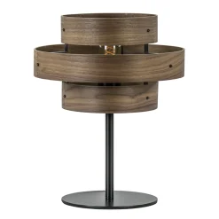 Mat zwarte tafellamp met walnoot houten kap