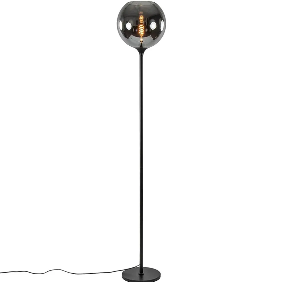 Mat zwarte vloerlamp met smoke/titanium glazen kap