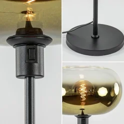 Mat zwarte vloerlamp met glazen kap helder/goud