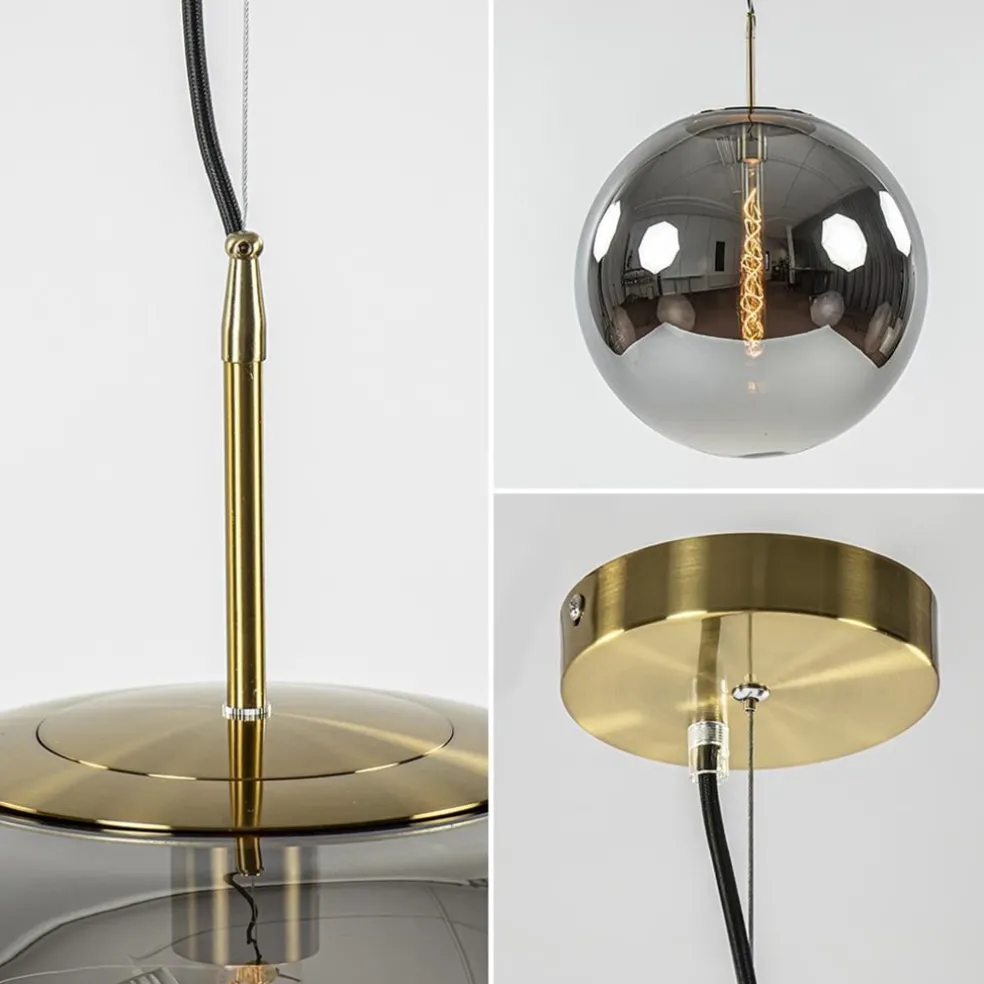 Medina hanglamp bol XL smoke glas met brons