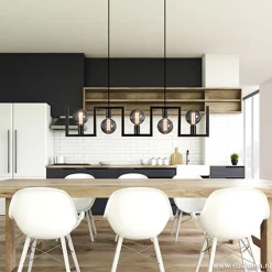 Metalen eettafel hanglamp zwart frame