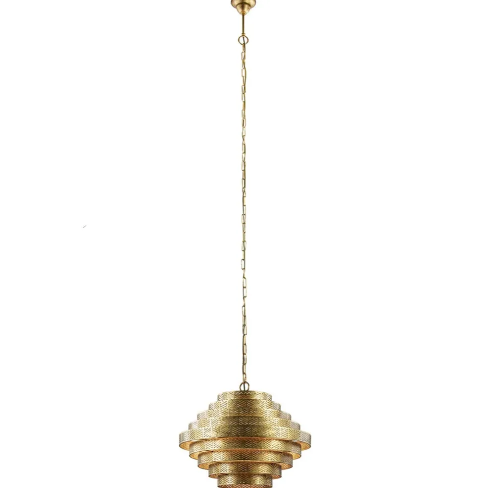 Metalen robuuste hanglamp ambachtelijk brons rond