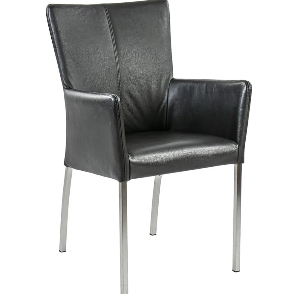 Moderne armstoel zwart leder met RVS poten