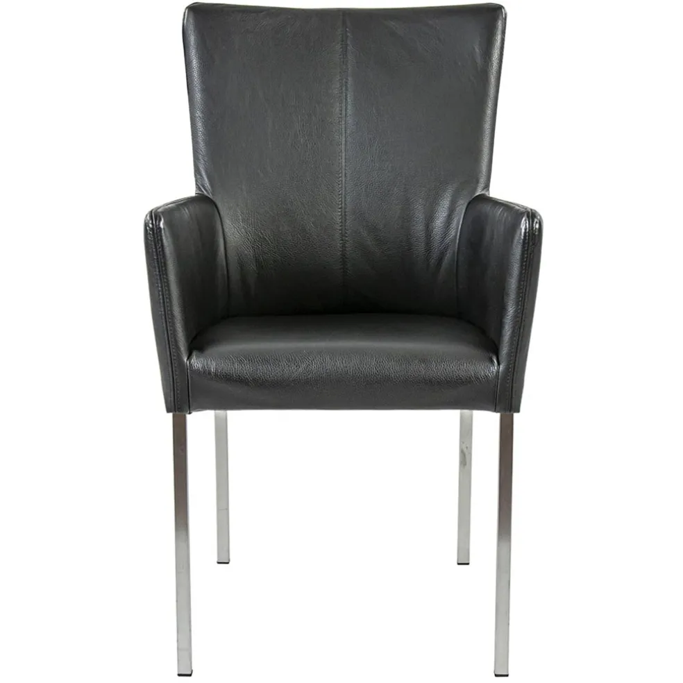 Moderne armstoel zwart leder met RVS poten
