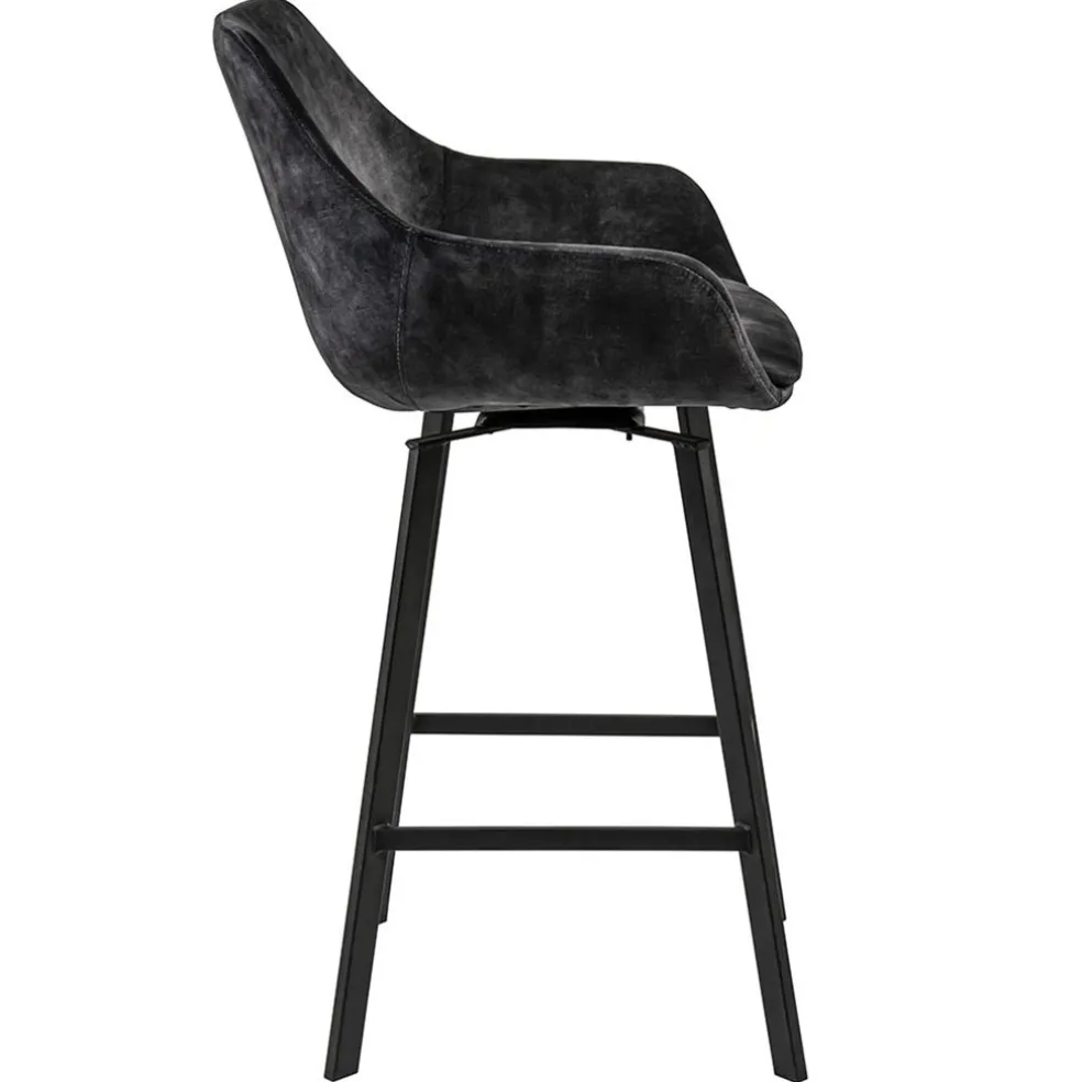 Moderne barkruk met draaibare zitting velvet antraciet