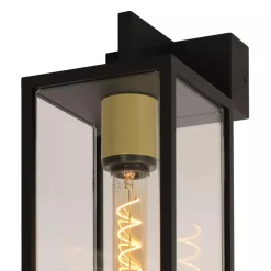 Moderne buitenlamp rechthoek zwart met goud IP54