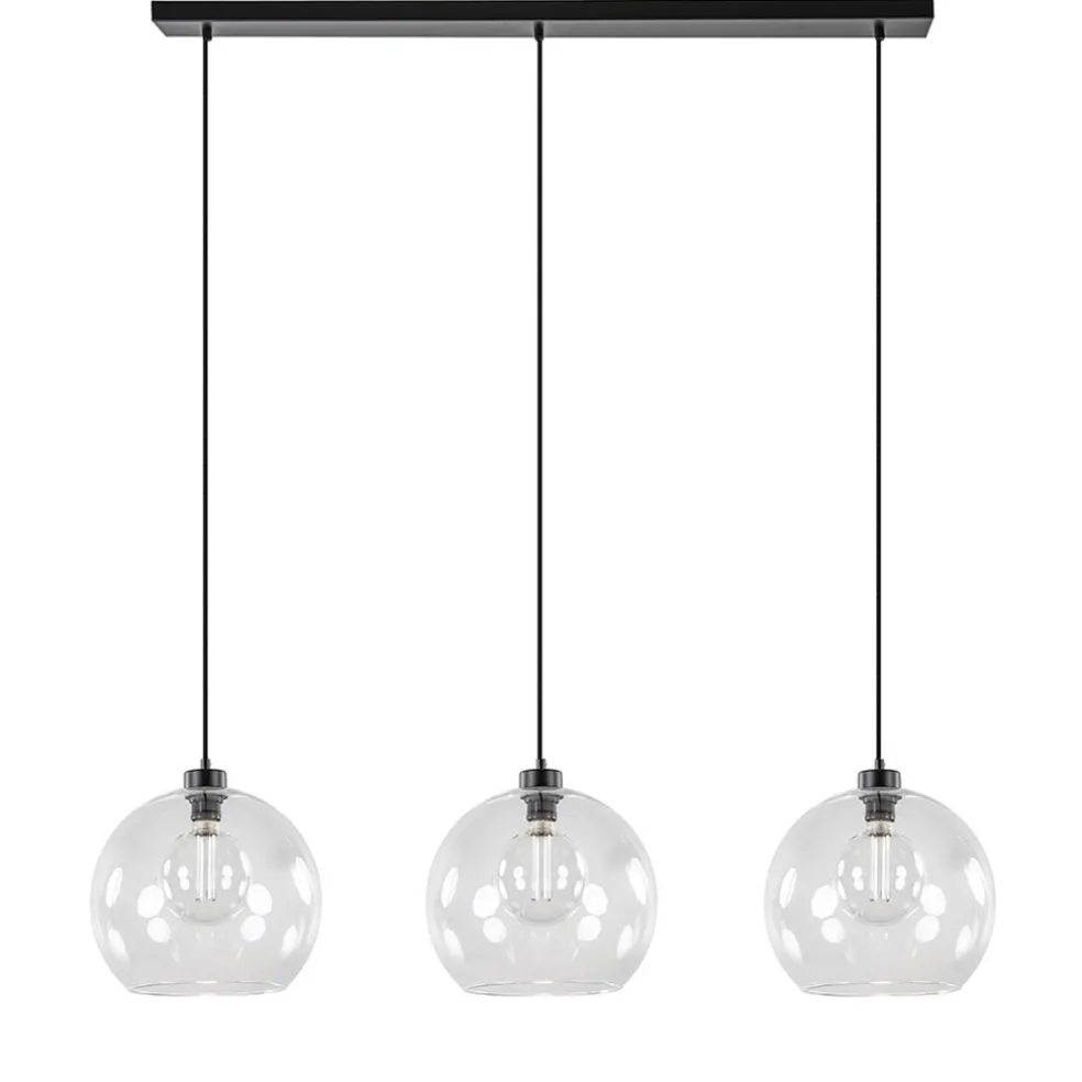 Moderne eettafelhanglamp zwart met helder glas