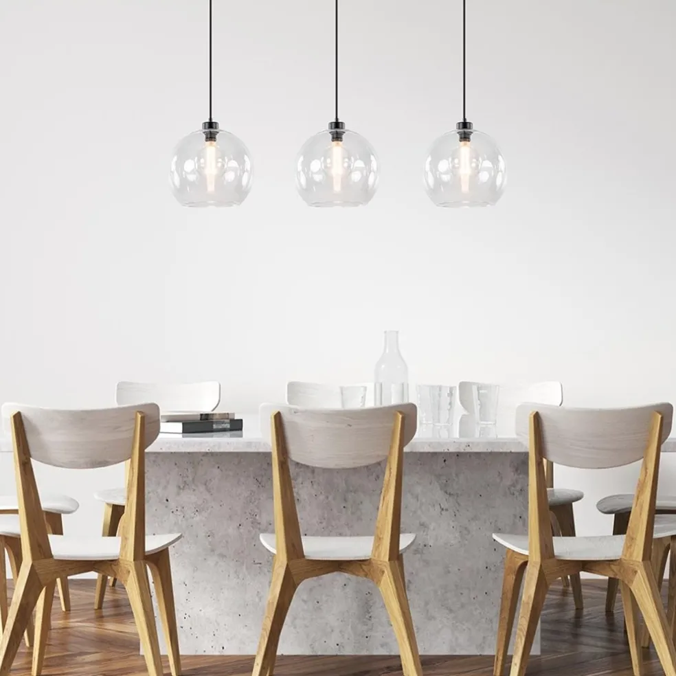 Moderne eettafelhanglamp zwart met helder glas