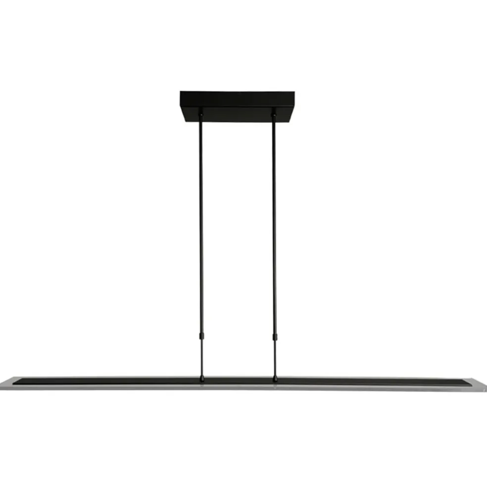 Moderne LED hanglamp balk mat zwart met smoke glas