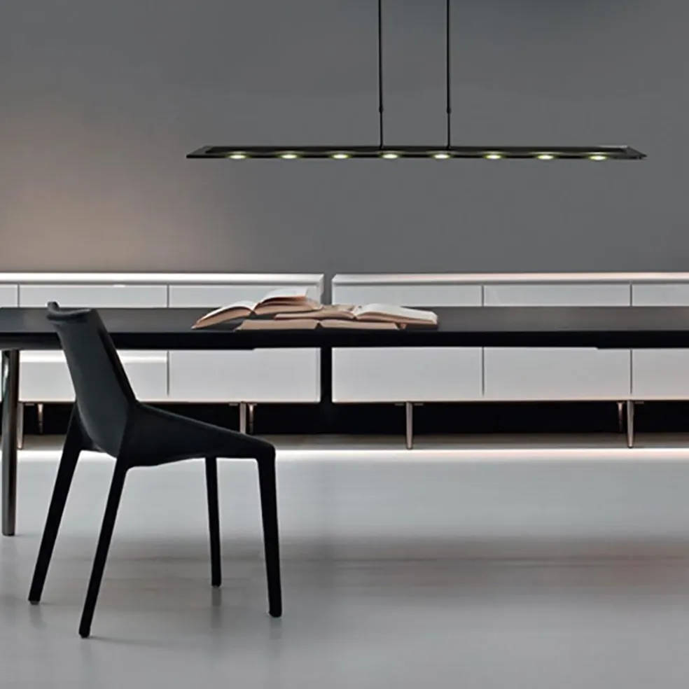 Moderne LED hanglamp balk mat zwart met smoke glas