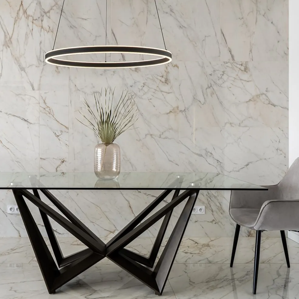 Moderne LED hanglamp zwarte ring 80 cm