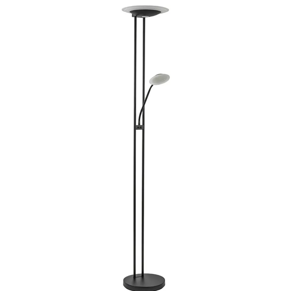 Moderne LED vloerlamp met uplighter en leeslamp mat zwart