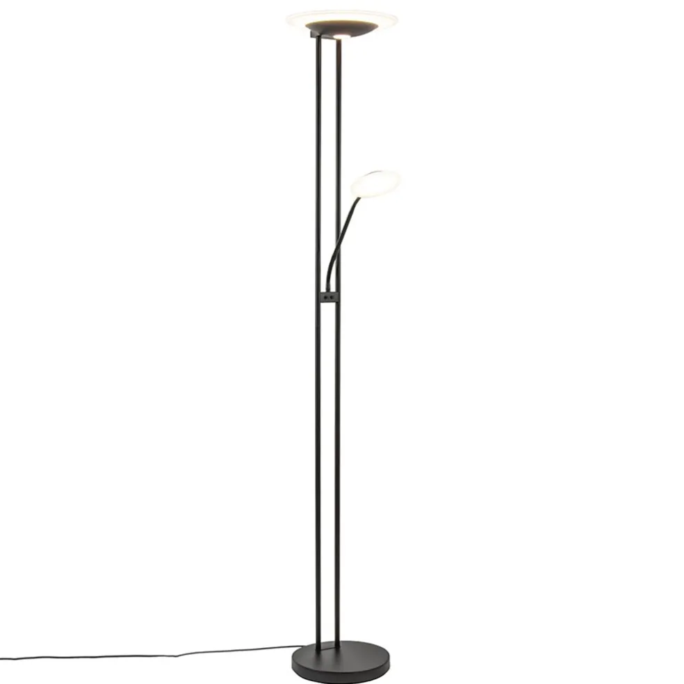 Moderne LED vloerlamp met uplighter en leeslamp mat zwart