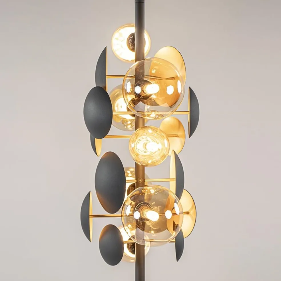 Moderne vloerlamp grijs/goud met amber glas
