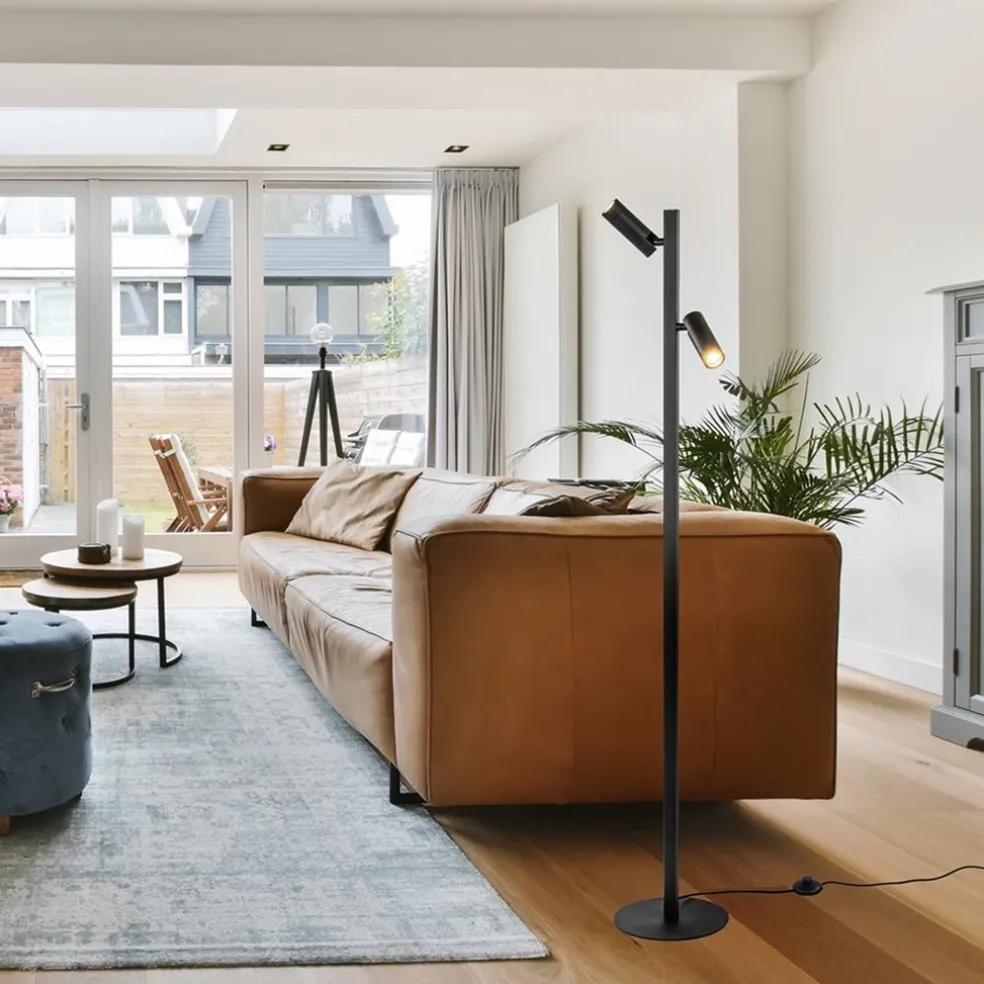 Moderne vloerlamp met verstelbare spots zwart/goud