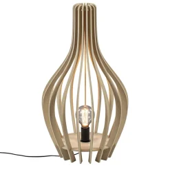 Naturel houten tafel/vloerlamp kegel met zwart