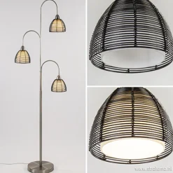 Nikkel vloerlamp met zwarte draad kapjes