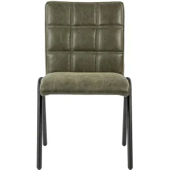 Olijf groene eettafelstoel leder met zwarte pootjes