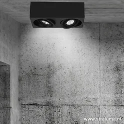 Opbouwspot box zwart 2-lichts led