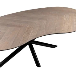 Organische eettafel eiken met zwarte poot en visgraat