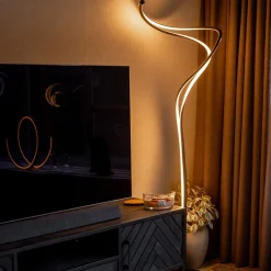 Organische vloerlamp zwart met dimbaar LED