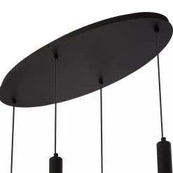 Ovale 4-lichts hanglamp zwart met mat zwart glas