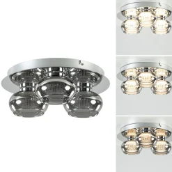 Plafondlamp 3-L chroom/smoke 3-step dim.