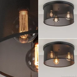 Plafondlamp 3L cilinder gaas zwart 44cm