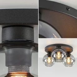 Plafondlamp 3L zwart bolglas smoke