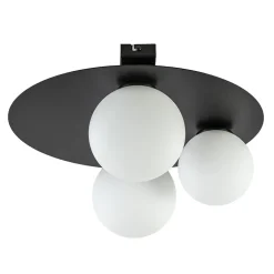 Plafondlamp zwart met 3 witte bollen