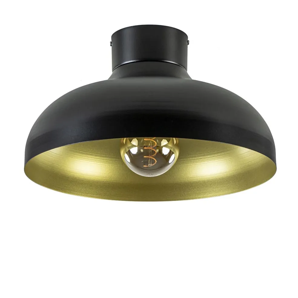 Plafondlamp zwart met gouden binnenkant