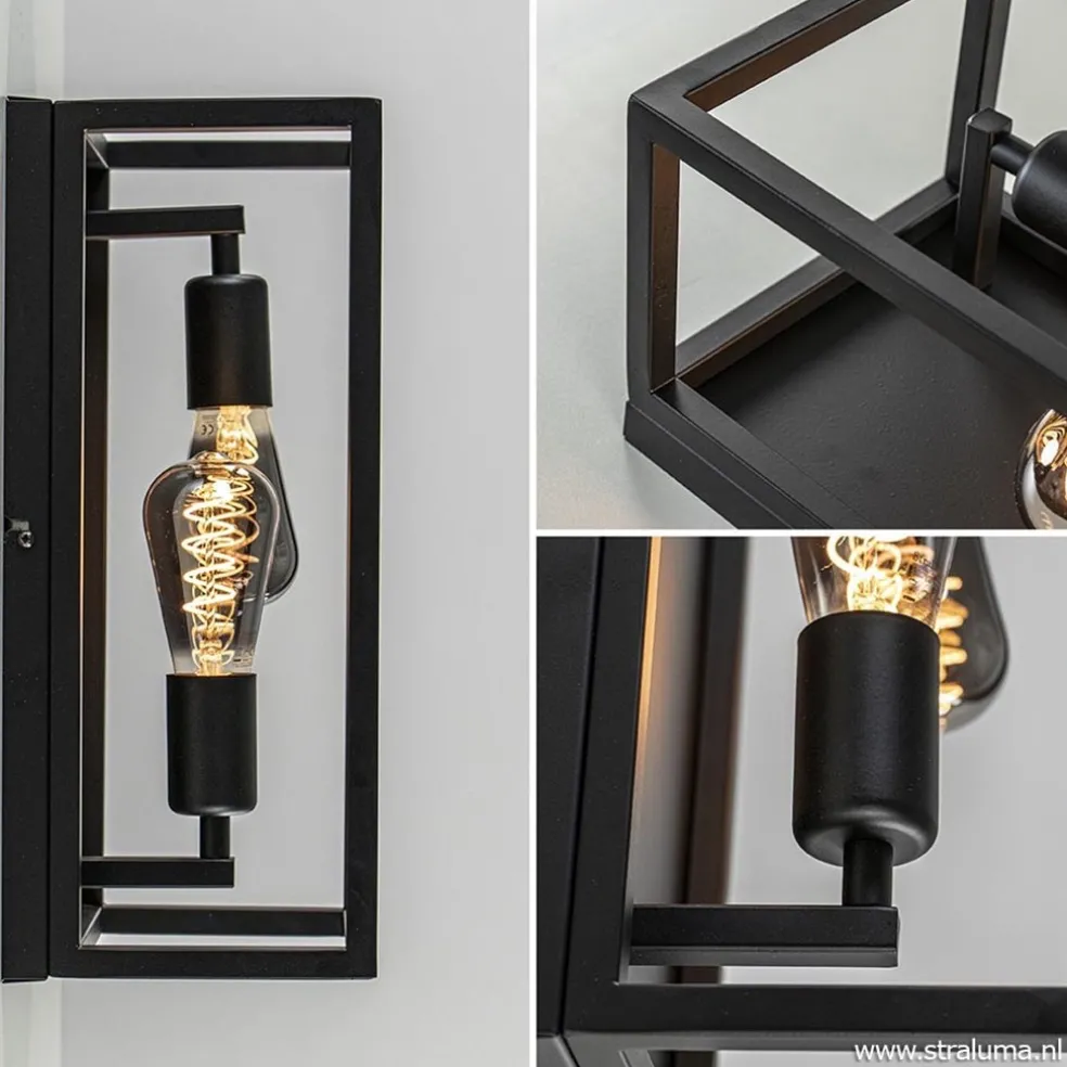 Plafondlamp/wandlamp zwart open frame