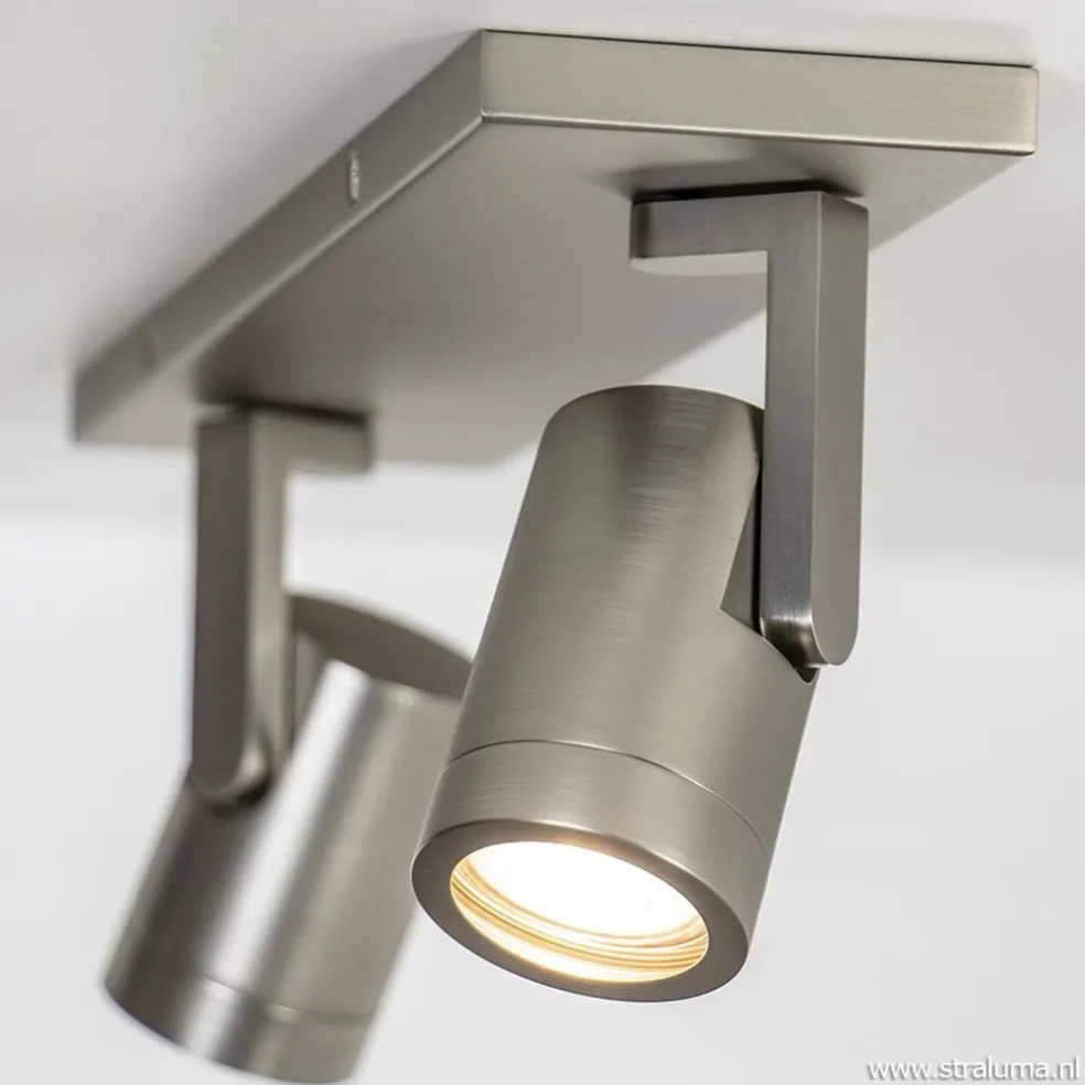 Plafondspot 2-licht op balk nikkel gu10
