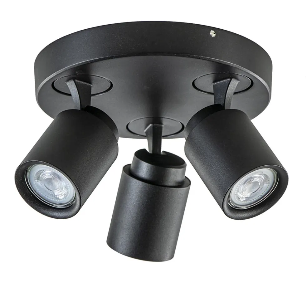 Plafondspot Razza 3l rond zwart gu10