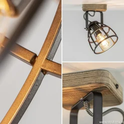 Plafond/wandlamp Matrix zwarte korf met hout