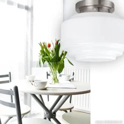 Plafonnière retro opaal glas/staal