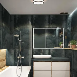 Plafonnière zwart/opaal glas 3-step dim IP44