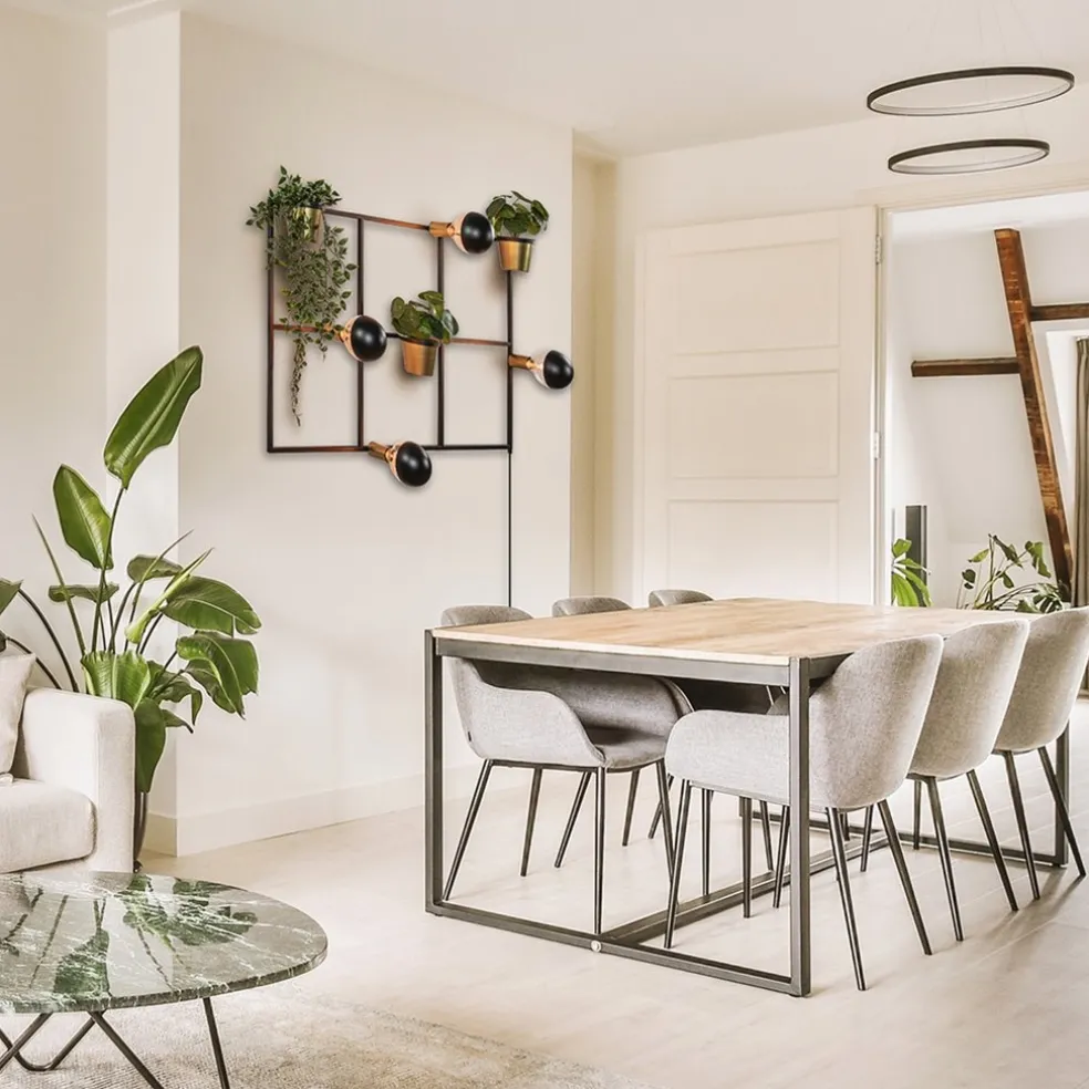 Rechthoekig wandrek met plantenpotten en E27 fittingen